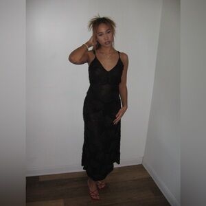 Sheer Palm Leaf Design Maxi Dress